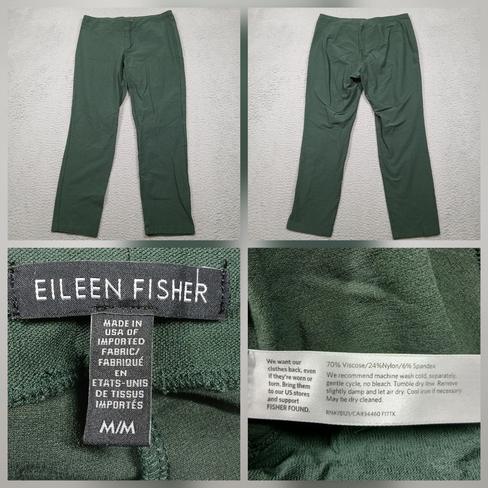 Eileen Fisher Stretch Pants Womens Medium Green Made‎ USA